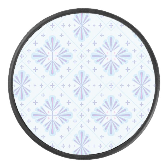 Pastel Blue Geometric Floral Repeat Pattern  Hockey Puck (Front)