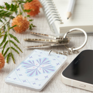 Pastel Blue Geometric Floral Repeat Pattern Key Ring
