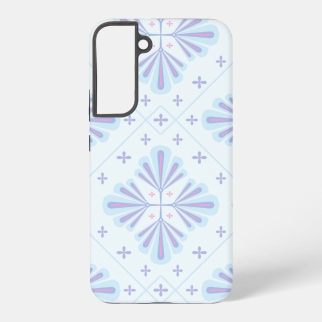 Pastel Blue Geometric Floral Repeat Pattern  Samsung Galaxy S22+ Case (Back)