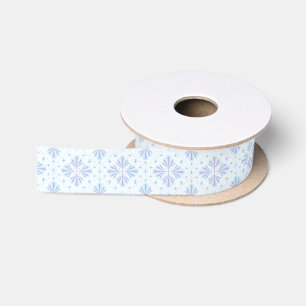 Pastel Blue Geometric Floral Repeat Pattern Satin Ribbon