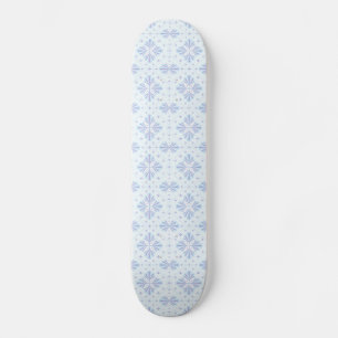 Pastel Blue Geometric Floral Repeat Pattern  Skateboard