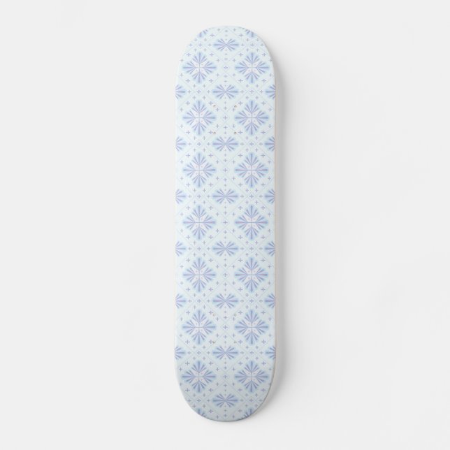 Pastel Blue Geometric Floral Repeat Pattern  Skateboard (Front)