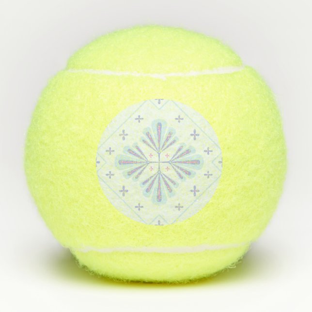 Pastel Blue Geometric Floral Repeat Pattern  Tennis Balls (Front)