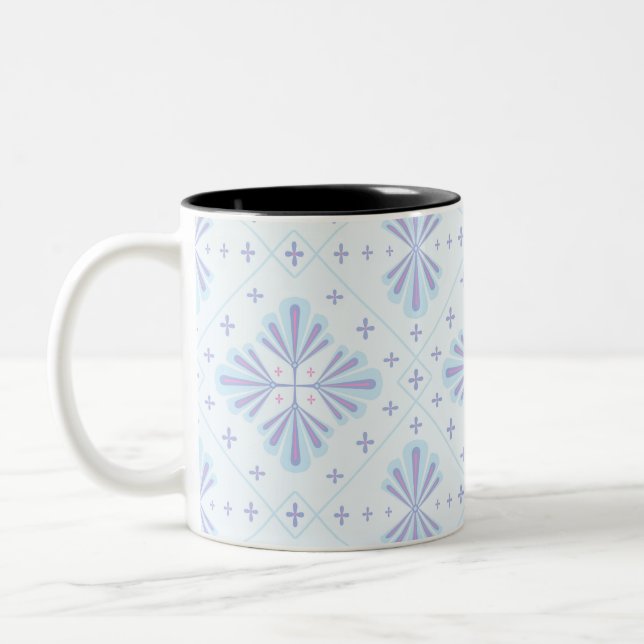 Pastel Blue Geometric Floral Repeat Pattern  Two-Tone Coffee Mug (Left)
