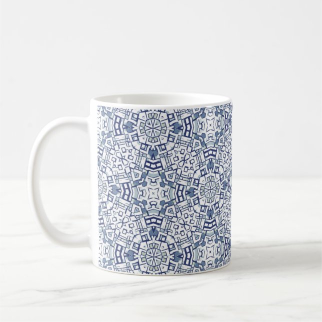 Pastel Blue Geometric Shapes Pattern Coffee Mug (Left)
