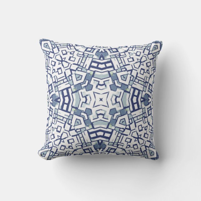 Pastel Blue Geometric Shapes Pattern Cushion (Front)