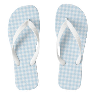 Pastel Blue Gingham Flip Flops Adult, Wide Straps