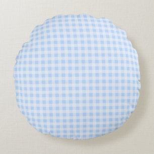 Pastel Blue Gingham Round Cushion