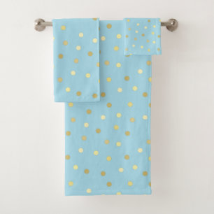Pastel Blue Gold Confetti Dots Bath Towel Set