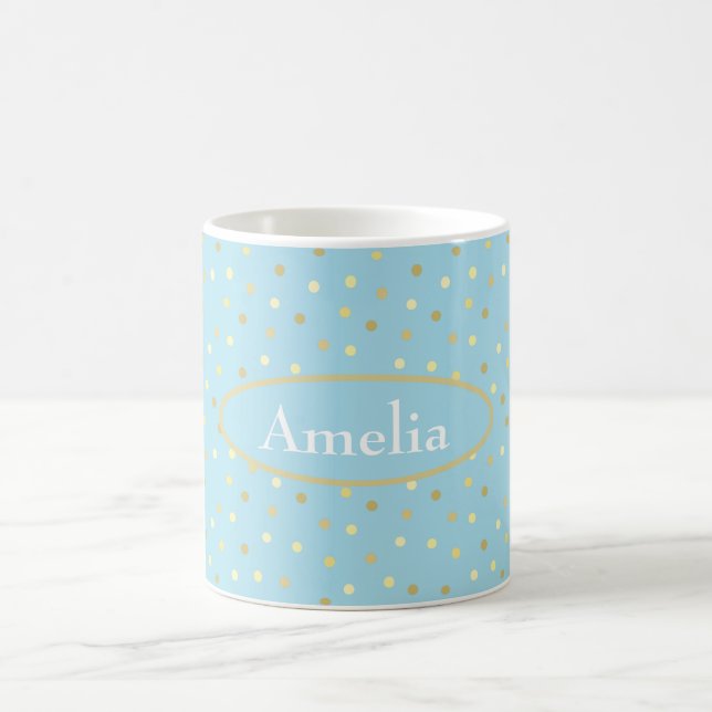 Pastel Blue Gold Confetti Dots Coffee Mug (Center)