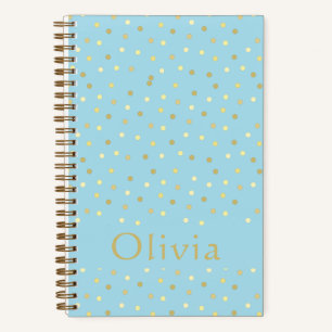 Pastel Blue Gold Confetti Dots Personalised Bullet Notebook