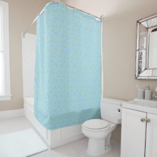 Pastel Blue Gold Confetti Dots Shower Curtain