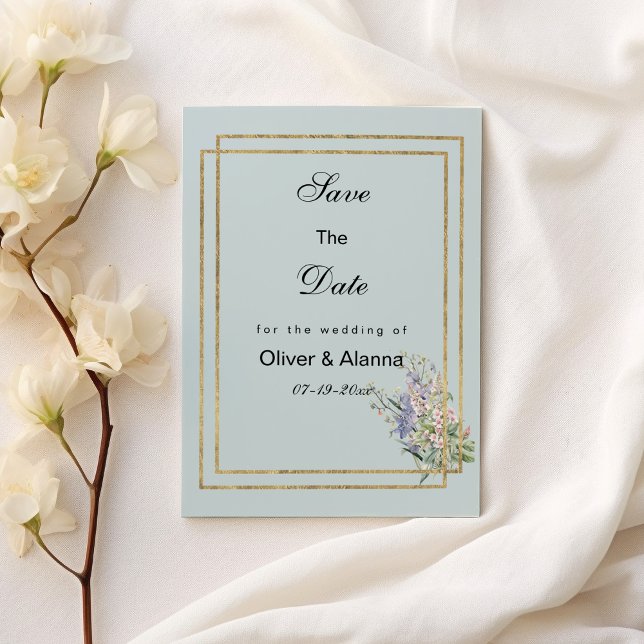 Pastel blue gold lavender pink flora Save The Date Invitation (Pastel blue gold lavender pink flora Save The Date )