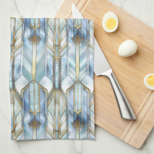 PASTEL BLUE GOLD MODERN ART DECO PATTERNS TEA TOWEL