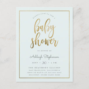 Pastel Blue & Gold Typography Boy Baby Shower Invitation Postcard