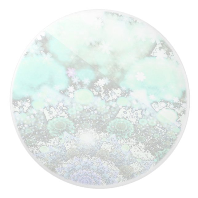 Pastel Blue - Green Abstract Marbled Effect Ceramic Knob (Front)