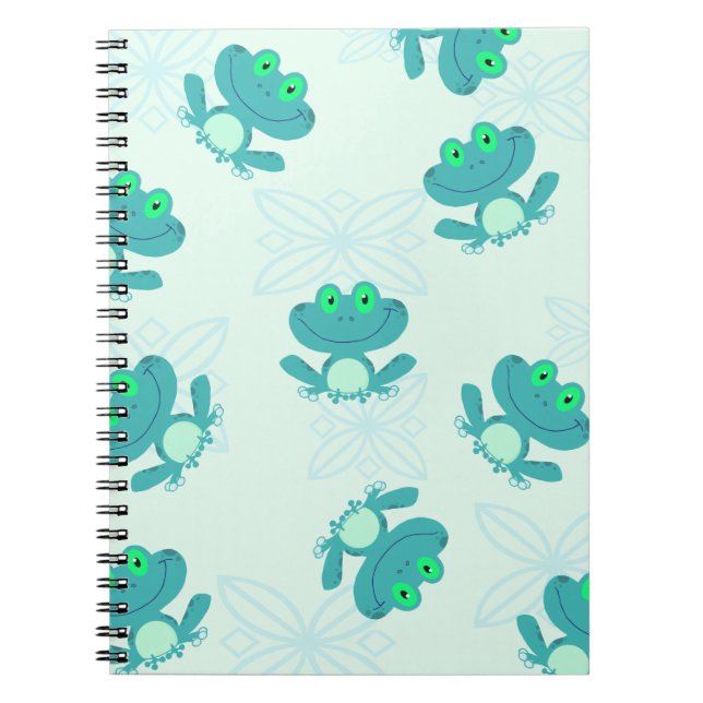 PASTEL BLUE GREEN CARTOON FROGS FROGGIES PATTERN C NOTEBOOK (Front)