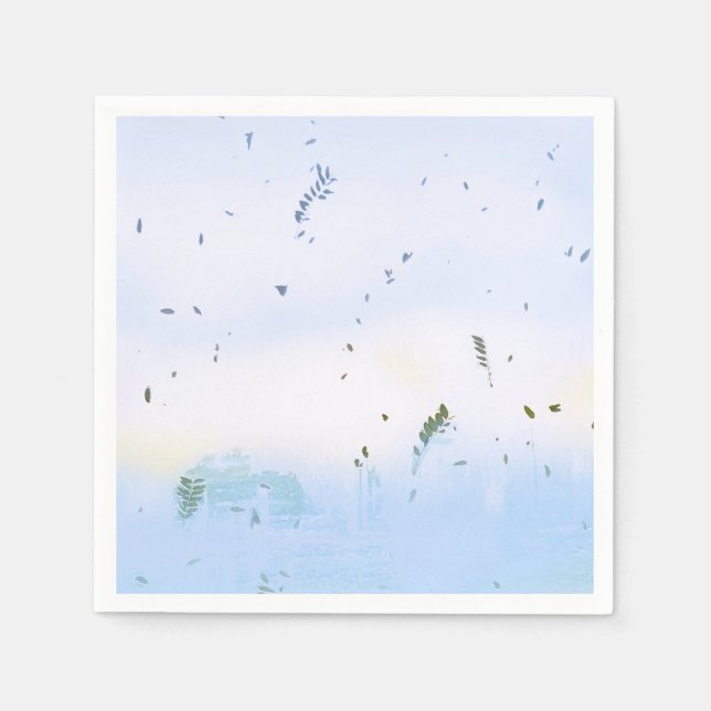 Pastel blue green floral leaf design paper napkins (Front)