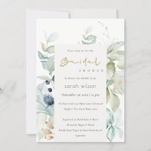Pastel Blue Green Foliage Bridal Shower Invite