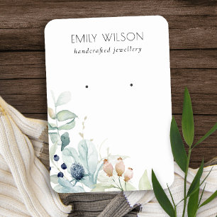Pastel Blue Green Foliage Bunch Earring Display Business Card