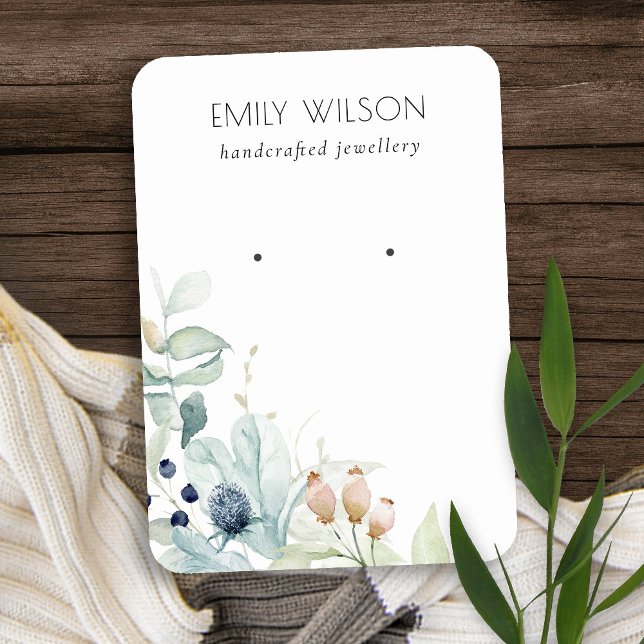 Pastel Blue Green Foliage Bunch Earring Display Business Card (Creator Uploaded)