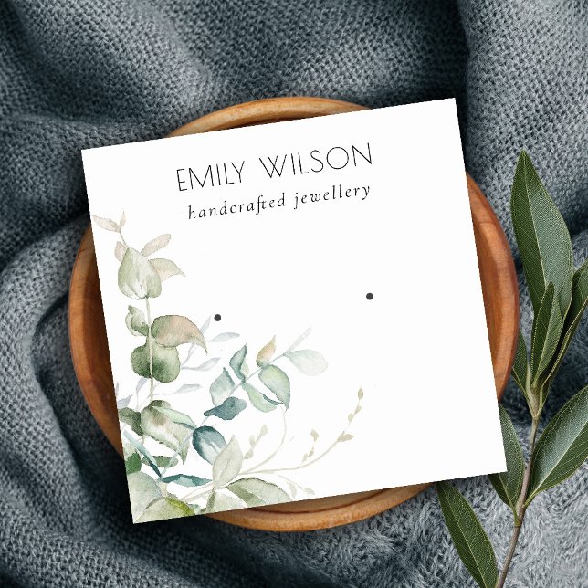 Pastel Blue Green Foliage Bunch Earring Display Square Business Card (Creator Uploaded)