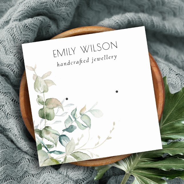 Pastel Blue Green Foliage Bunch Earring Display Square Business Card (Creator Uploaded)