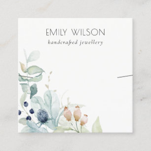 Pastel Blue Green Foliage Bunch Earring Display Square Business Card