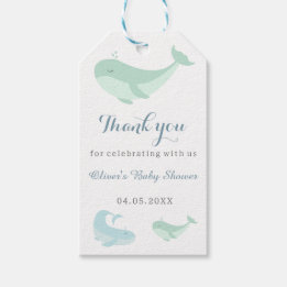 Pastel Blue Green Whale Thank you  Baby Shower Gift Tags