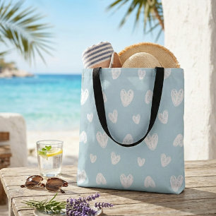 Pastel blue green white hearts cute shopping bag