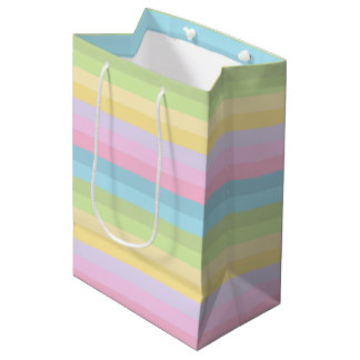 PASTEL BLUE GREEN YELLOW PINK PURPLE STRIPES MEDIUM GIFT BAG