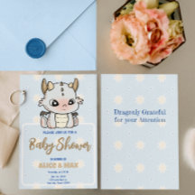 Pastel Blue Grey Baby Dragon Baby Shower