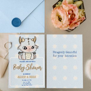 Pastel Blue Grey Baby Dragon Baby Shower Invitation