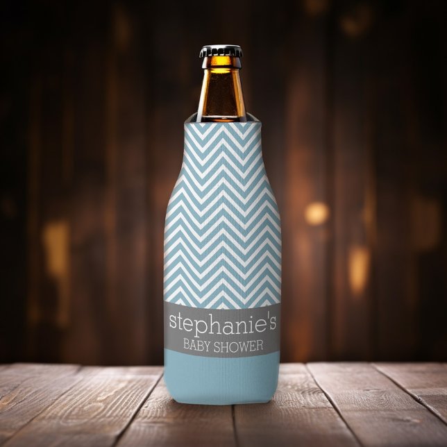 Pastel Blue & Grey Baby Shower Suite Bottle Cooler (Add your name to this personalized bottle cooler.)