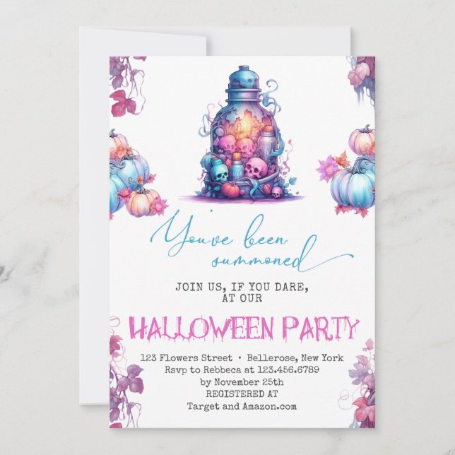 Pastel Blue Halloween Party Festive Fun Invitation (Front)