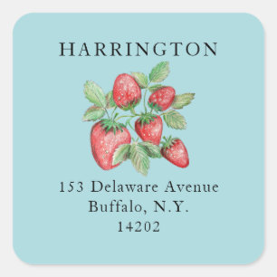 Pastel Blue Hand-Drawn Strawberry Return Address Square Sticker