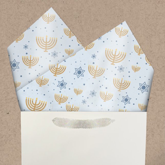 Pastel Blue Hanukkah Menorah Star of David Pattern Tissue Paper (Creator Uploaded)