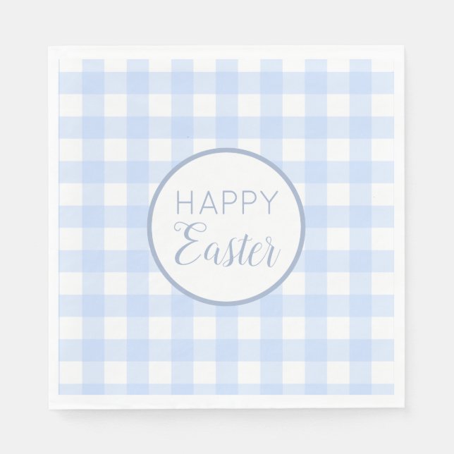 Pastel Blue Happy Easter Plaid Pattern Napkin (Front)