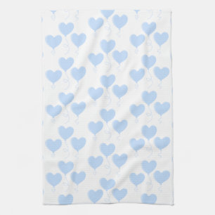 Pastel Blue Heart Balloon Pattern. Tea Towel