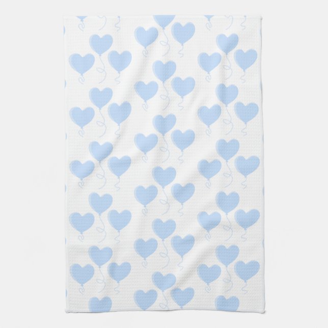 Pastel Blue Heart Balloon Pattern. Tea Towel (Vertical)