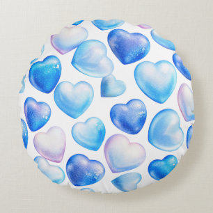 Pastel Blue Hearts Round Pillow