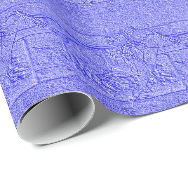 Pastel Blue Horse Racing Thoroughbred Racehorse Wrapping Paper (Roll Corner)