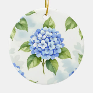 Pastel Blue Hydrangea Bouquet Pattern Ceramic Ornament