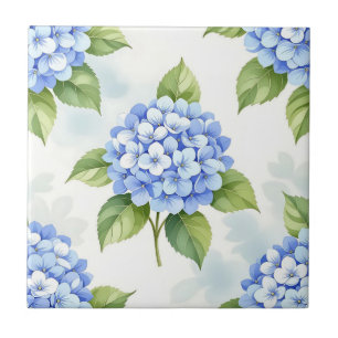 Pastel Blue Hydrangea Bouquet Pattern Ceramic Tile