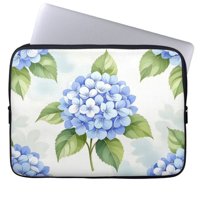 Pastel Blue Hydrangea Bouquet Pattern Laptop Sleeve (Front)