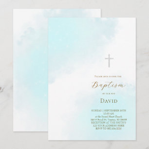 pastel blue ink splashes Baptism Invitation