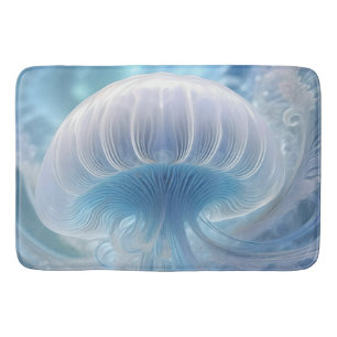 Pastel Blue Jellyfish Fractal Art Under The Sea, Bath Mat