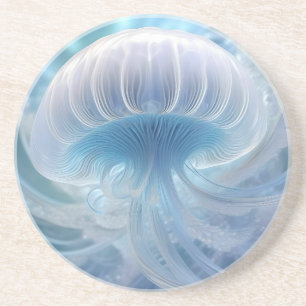 Pastel Blue Jellyfish Fractal Art Under The Sea, Coaster
