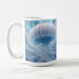 Pastel Blue Jellyfish Fractal Art Under The Sea, Coffee Mug