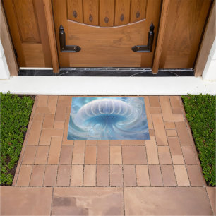 Pastel Blue Jellyfish Fractal Art Under The Sea, Doormat